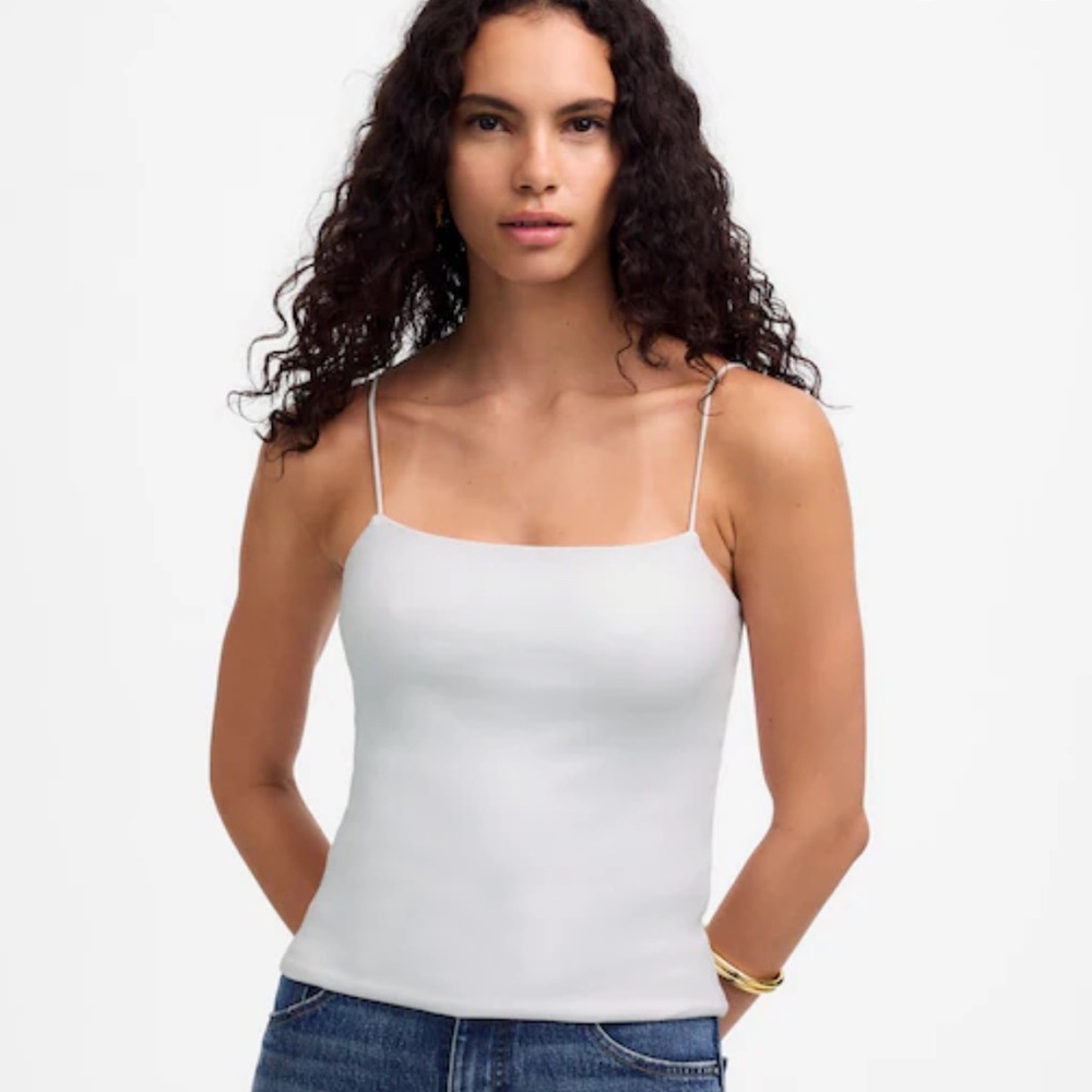 NEW MADEWELL Squareneck Tank Top Ribbed Spaghetti Straps Cropped Size Medium‎